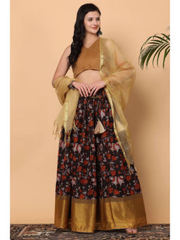 Kaanchie Nanggia - Brown Lehenga with Blouse and Dupatta (Set of 3)
