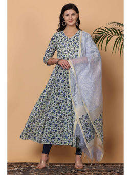 Kaanchie Nanggia - Multi Cotton Printed Anarkali Kurta Dupatta with Leggings (Set of 3)