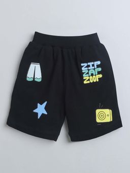 ZIP ZAP ZOOP - Baby Boys' Black Cotton Knit Graphic Printed Shorts