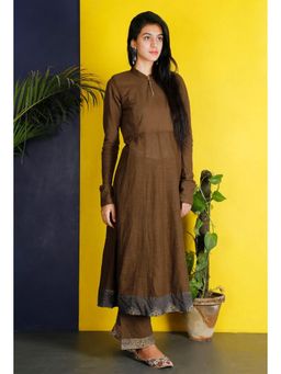 Tjori - Khaki Green Cotton Anarkali Kurta