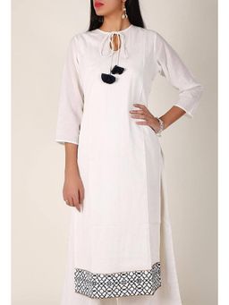 Tjori - Black Handblocked Gota Work Cotton Kurta