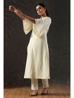 Tjori - Tulip Sleeve Golden Cream Kurta
