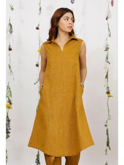 Tjori - Mustard Yellow Khadi Cotton Shirt Kurta
