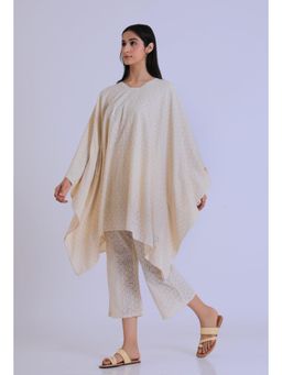 Tjori - Off White Schiffli Cotton Kaftan
