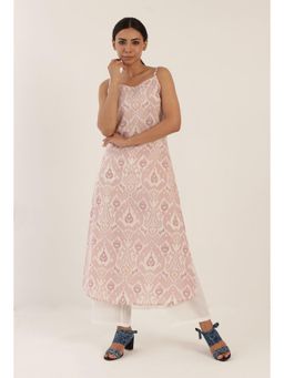 Tjori - Pine Cone Color Cotton Slip with Motif Kurta