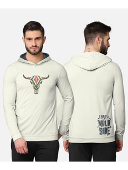 BULLMER - Trendy Front & Back Printed Full Sleeve Hooded T-shirt For Men White