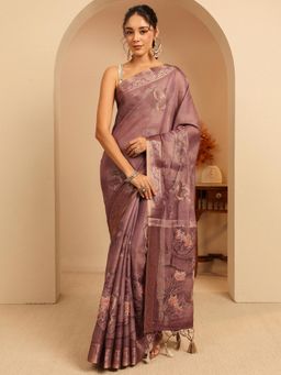 Libas - Mauve Zari Embellished Woven Design Saree With Unstitched Blouse