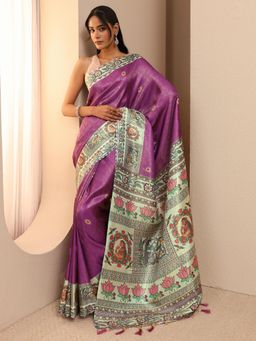Libas - Lavender Floral Tassel Border Saree With Unstitched Blouse
