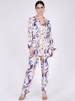 First Resort by Ramola Bachchan - Tan Abstract Camouflage Printed Shirt And Pants Set (Set of 3)