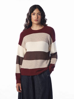 ONLY - Women Multi-Color Colorblock Polyester Blend Sweater