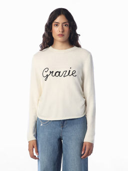 ONLY - Women White Embroidered Polyester Blend Sweater