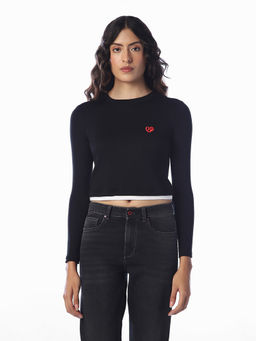 ONLY - Women Black Solid/Plain Cotton Blend T-Shirt