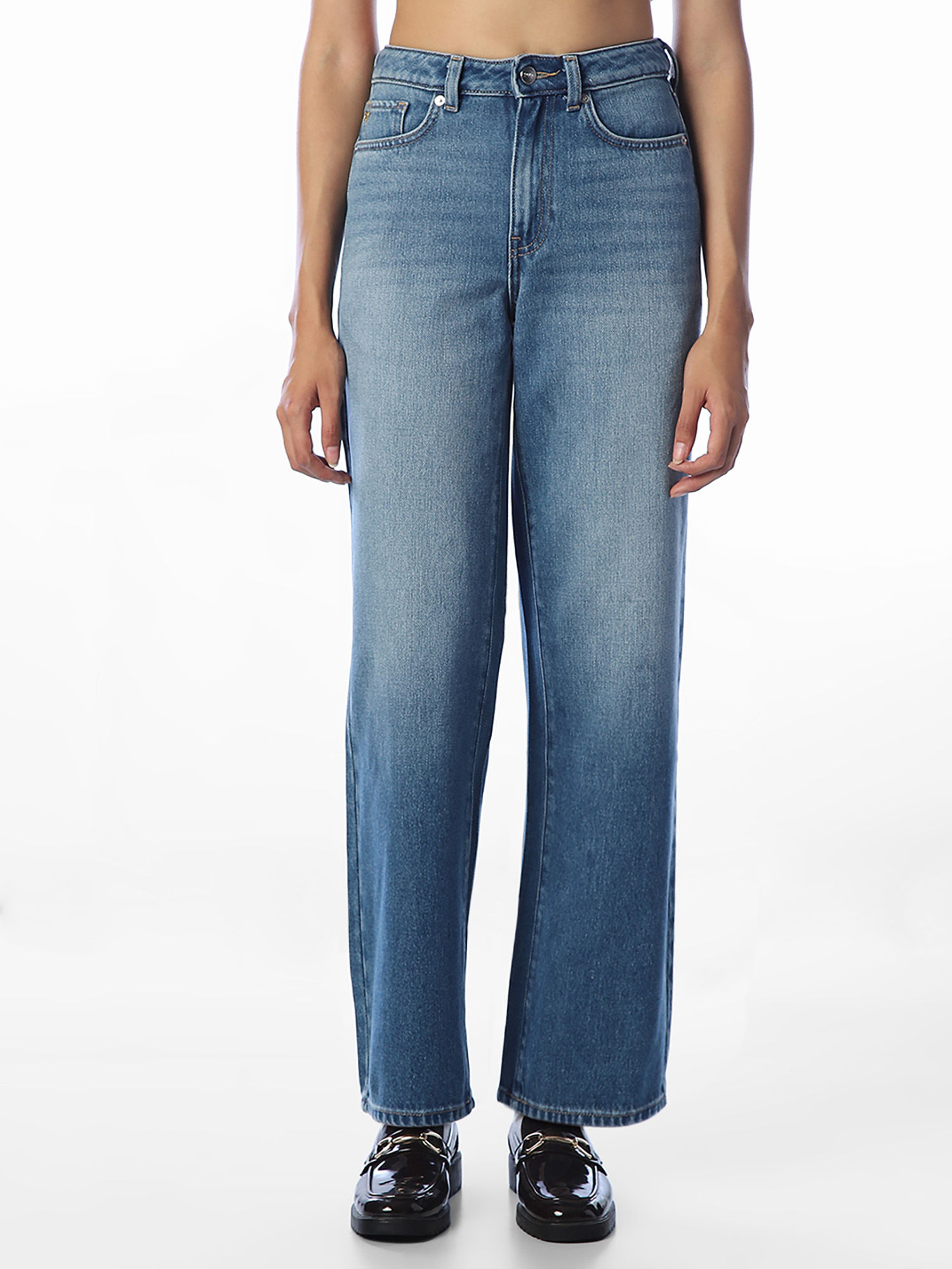 only Women Blue Solid/Plain Cotton Blend Jeans-picture-28