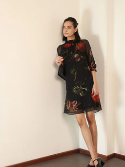 FABLE STREET - Women Black Floral Polyester Dress