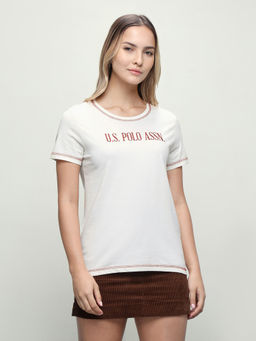 U.S. POLO ASSN. - Women White Embroidered Cotton T-Shirt