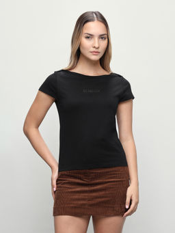 U.S. POLO ASSN. - Women Black Solid/Plain Cotton T-Shirt
