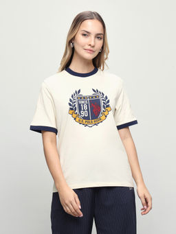U.S. POLO ASSN. - Women Beige Graphic Cotton T-Shirt