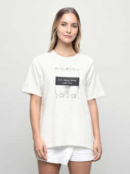 U.S. POLO ASSN. - Women White Graphic Cotton T-Shirt