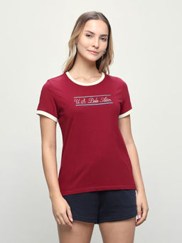 U.S. POLO ASSN. - Women Red Embroidered Cotton T-Shirt