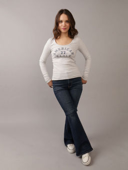 American Eagle - Women Navy Blue Solid/Plain Cotton Blend Jeans