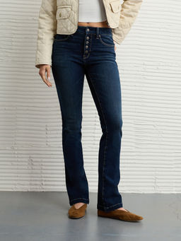 American Eagle - Women Navy Blue Solid/Plain Cotton Blend Jeans