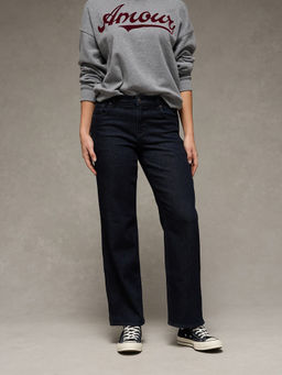 American Eagle - Women Navy Blue Solid/Plain Cotton Blend Jeans