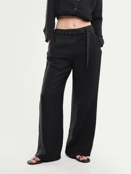 RAREISM - Women Black Solid/Plain Viscose Blend Trouser