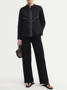RAREISM - Women Black Solid/Plain Viscose Blend Trouser