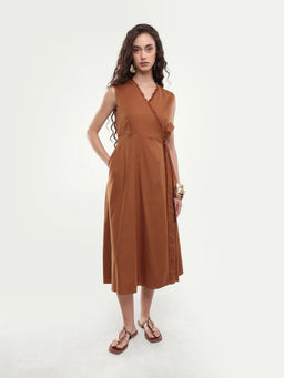 RAREISM - Women Mustard Solid/Plain Cotton Dress