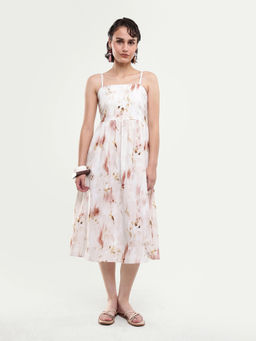RAREISM - Women Beige Printed Polyester Dress