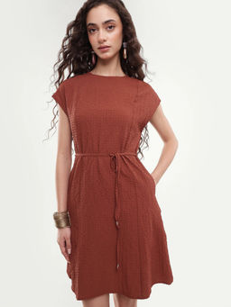 RAREISM - Women Rust Textured Polyester Blend Dress