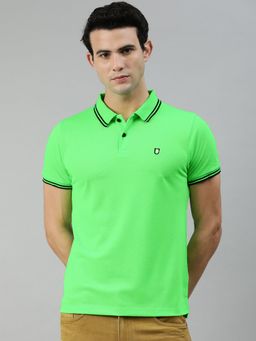 Urbano Fashion - Men Neon Green Solid Slim Fit Half Sleeve Cotton Polo T-shirt
