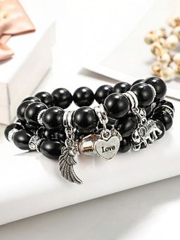 Yellow Chimes - Black Multilayer Bohemian Stretchable Beads Bracelets