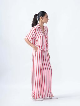 Sleeplove - Women Red Modal Stripes Shirt With Pyjama