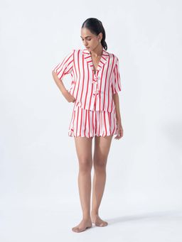 Sleeplove - Women Red Modal Stripes Shirt with Shorts