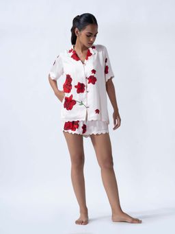 Sleeplove - Women White Modal Floral Shirt with Shorts