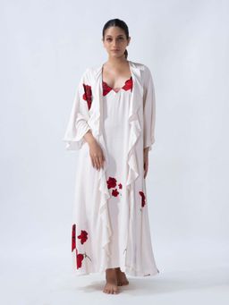 Sleeplove - Women White Modal Floral Slip with Robe