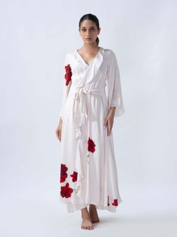 Sleeplove - Women White Modal Floral Wrap Dress
