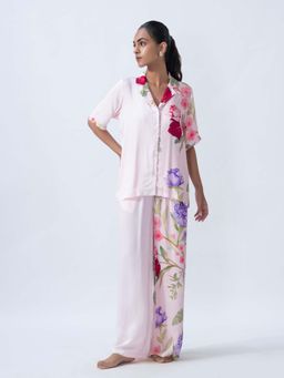 Sleeplove - Women Pink Modal Floral Shirt with Pyjama
