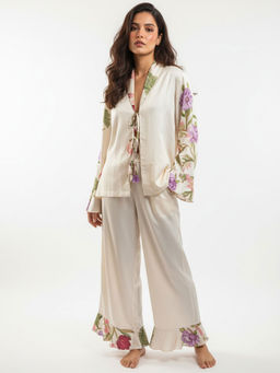 Sleeplove - Women Off White Modal Floral Top With Pyjama