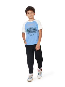 My Milestones - Blue Boys Round Neck Raglan Half Sleeve Printed T-Shirt