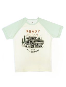 My Milestones - Off White Boys Round Neck Raglan Half Sleeve Printed T-Shirt