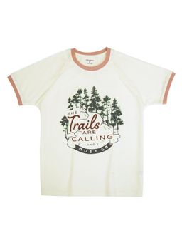 My Milestones - Off White Boys Round Neck Raglan Half Sleeve Printed T-Shirt