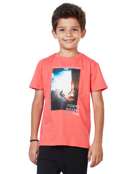 My Milestones - Coral Boys Graphic Round Neck T-Shirt Pure Cotton
