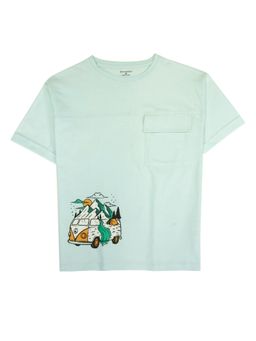 My Milestones - Green Boys Graphic Drop Shoulder Pure Cotton T-Shirt