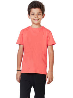 My Milestones - Coral Boys Solid Round Neck T-Shirt Pure Cotton