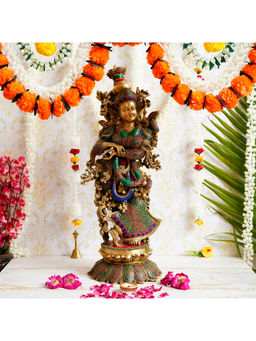 eCraftIndia - Goddess Radha Handcrafted Brass Idol With Stone Work - 25.59 Inch Height