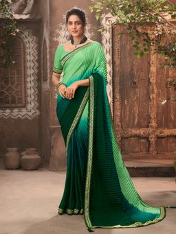 Odette - Green Chiffon Crush Heavy Embroidery Saree with Unstitched Blouse