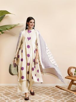 ISHIN - Polka Dots Lilac Printed Kurta with Solid Pant and Dupatta (Set of 3)