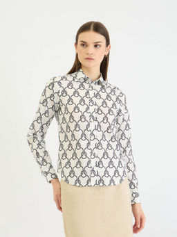 GANT - Women White Abstract Spread Collar Full Sleeves Shirt